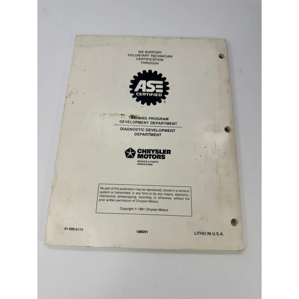 Chrysler Motors 1991 1.5L SOHC EFI MPI Diagnostic Procedures Manual Colt Summit
